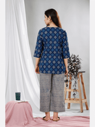 Blue Indigo Hand Block Printed Cotton Lounge Wear (6731812405445)