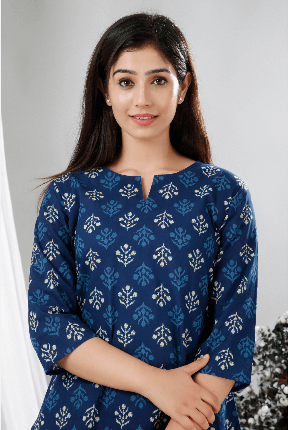Blue Indigo Hand Block Printed Cotton Lounge Wear (6731812405445)