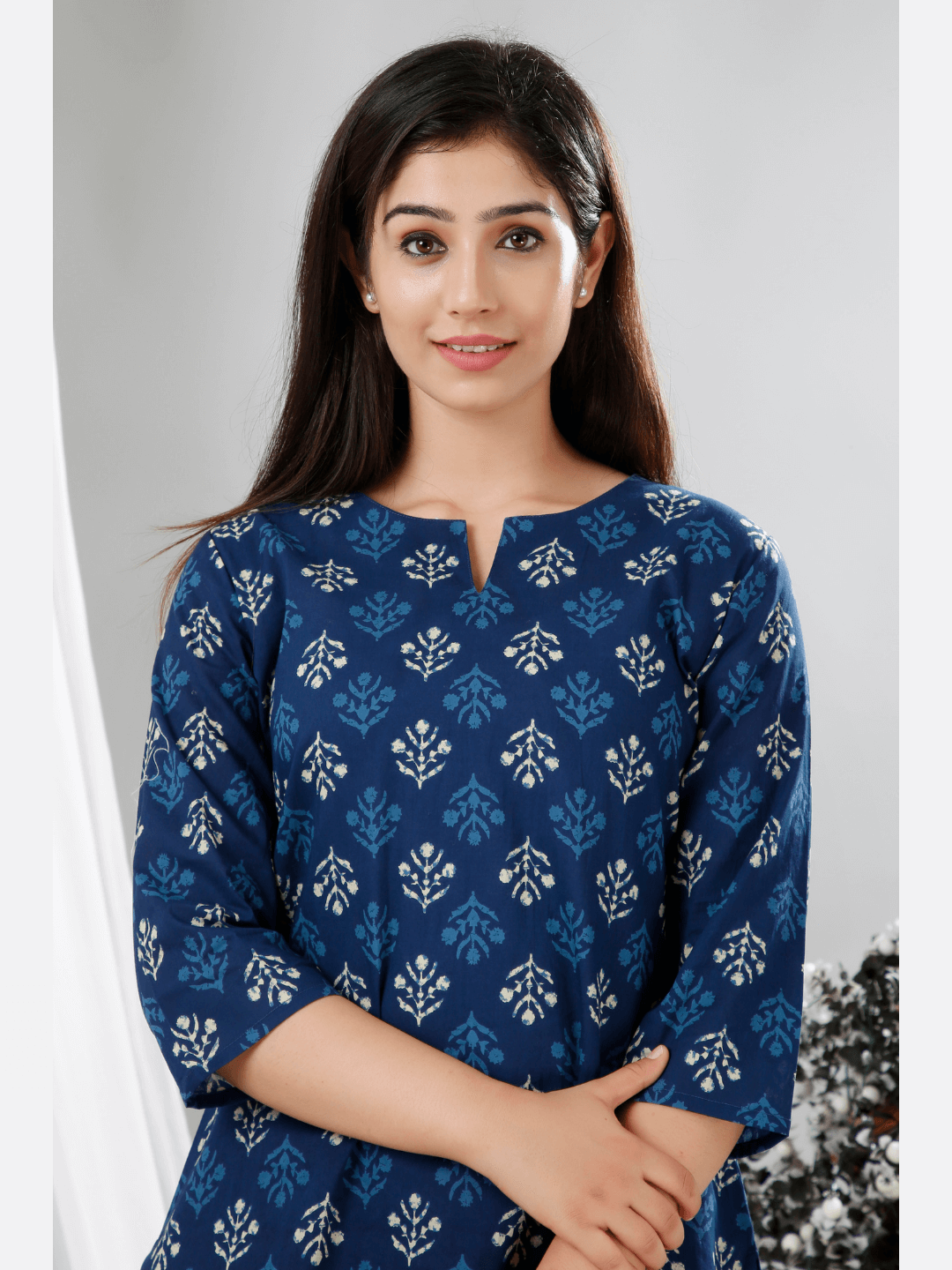 Blue Indigo Hand Block Printed Cotton Lounge Wear (6731812405445)