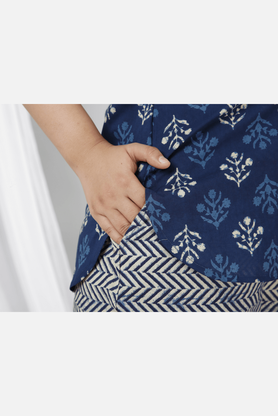 Blue Indigo Hand Block Printed Cotton Lounge Wear (6731812405445)