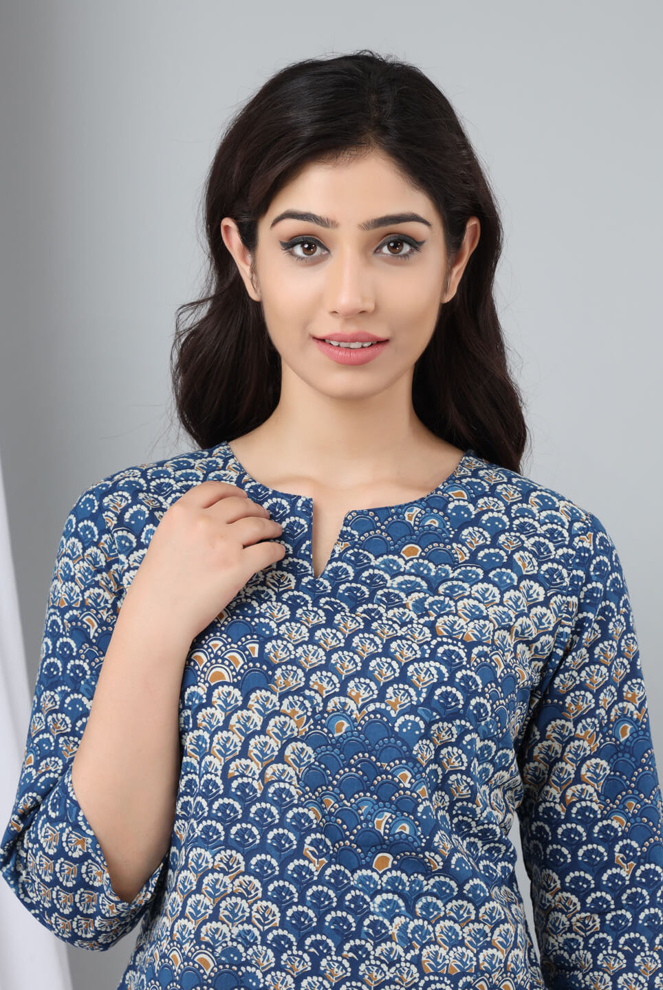 Indigo/Beige Hand Block Printed Cotton Lounge Wear (6697526886597)