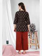 Black Hand Block Printed Cotton Lounge Wear (6731812241605)