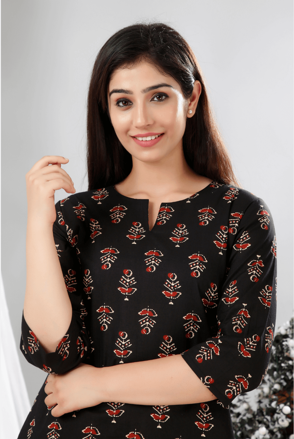 Black Hand Block Printed Cotton Lounge Wear (6731812241605)