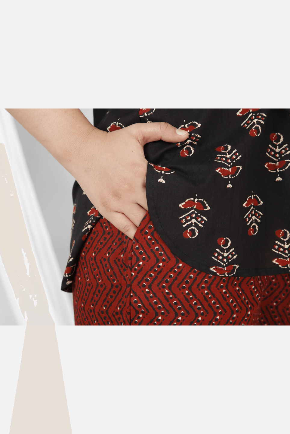 Black Hand Block Printed Cotton Lounge Wear (6731812241605)