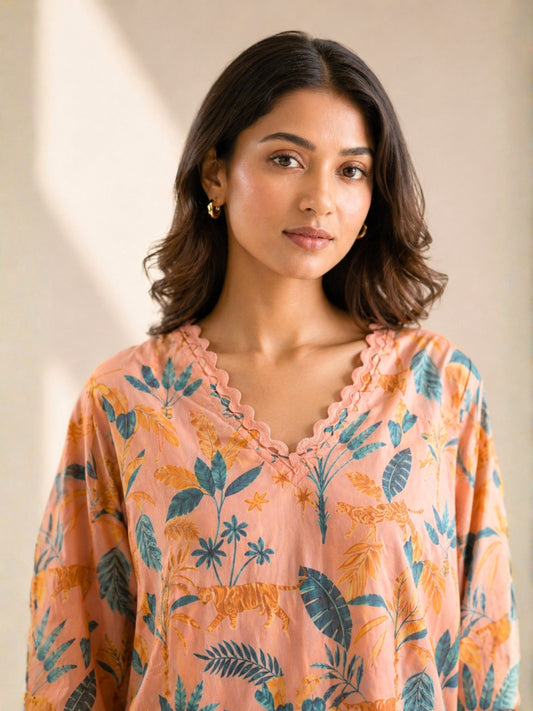 Tropical Coral Haze Lace Long Co-Ord Set