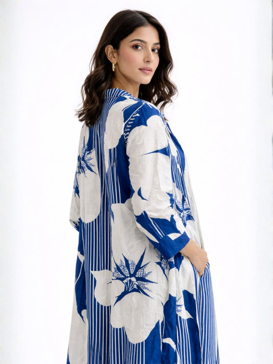 Blue Whisper Floral Pure Cotton Women's Robe