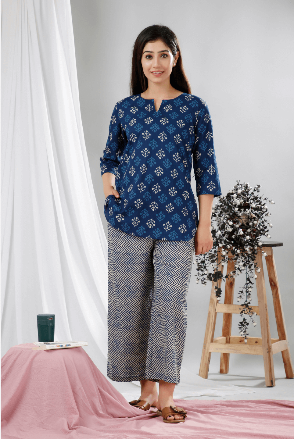 Block Printed Cotton Lounge Wear (6731812405445)