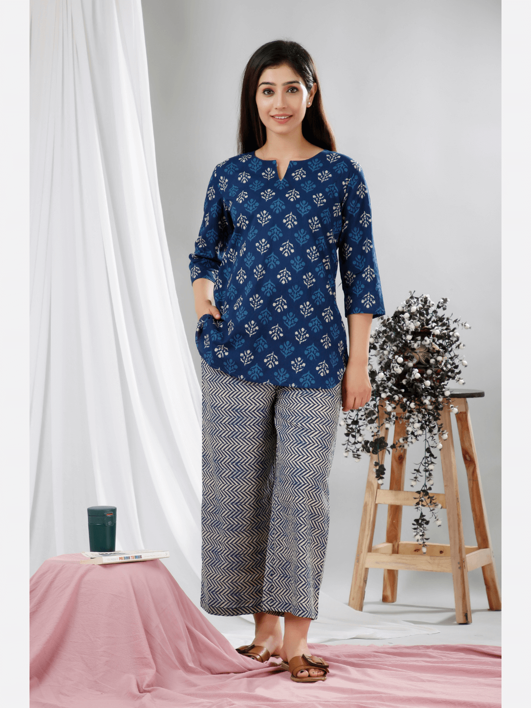 Block Printed Cotton Lounge Wear (6731812405445)