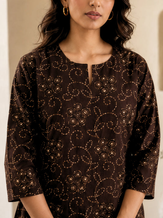 Brown Bandhani Jaal Print Pure Cotton Round neck Co-ord set