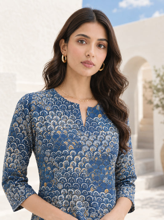 Indigo/Beige Pure Cotton Lounge Wear