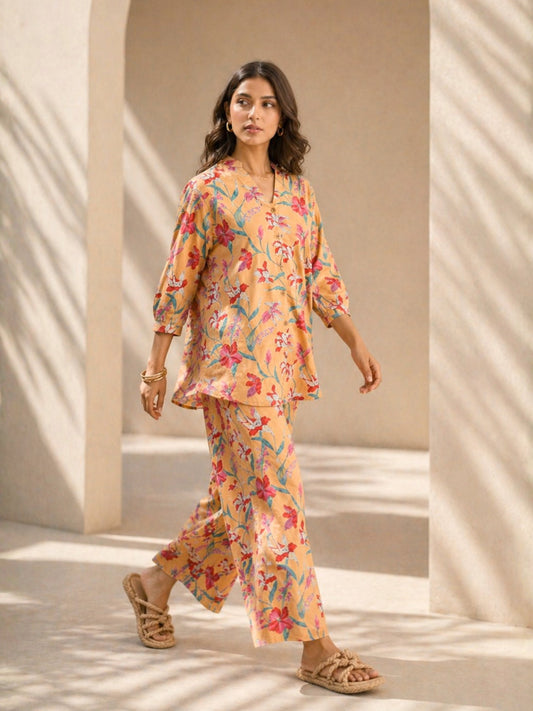 Tropical Sunset Pleated Back Co-Ord Set