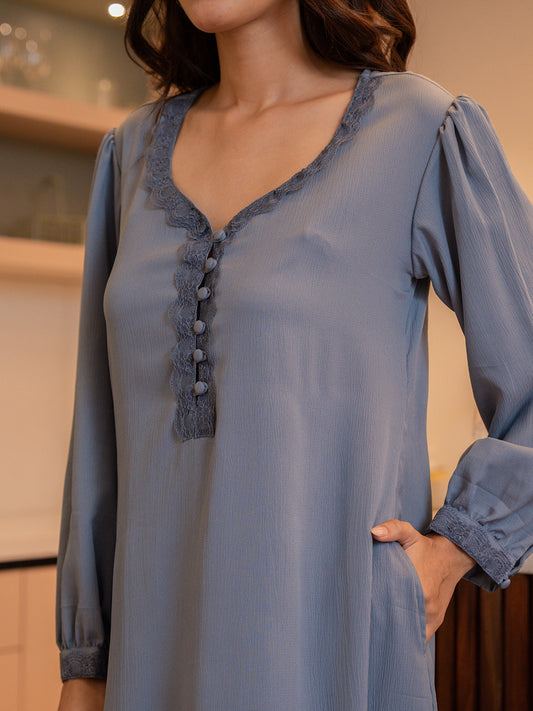 Pigeon Blue Soft Crepe Night Maxi