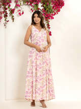 Pink Gold Flower Pure Cotton Maxi