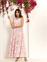 Pink Gold Flower Pure Cotton Maxi