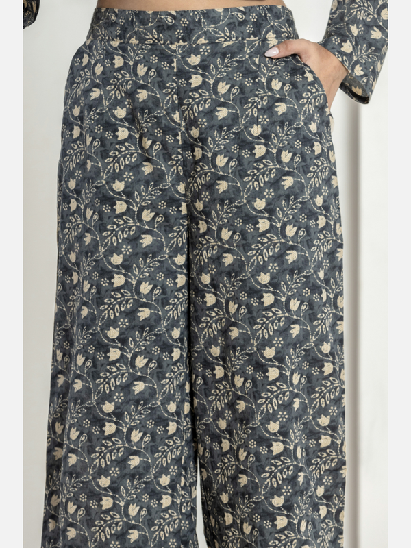 Grey beige Pure cotton Printed Pants