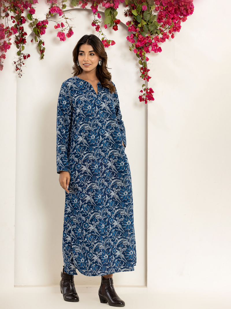 Blue day dream solid piping long Tunic