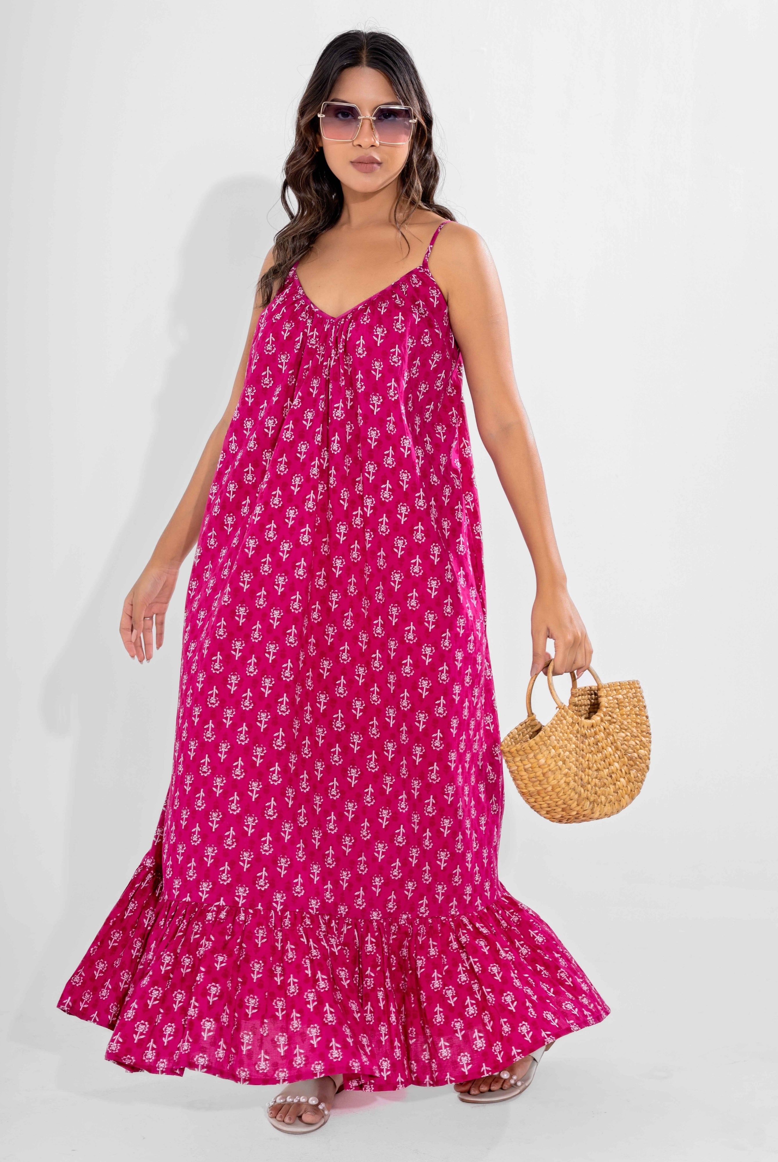 Pink Bohemian Pure Cotton Ghera Maxi
