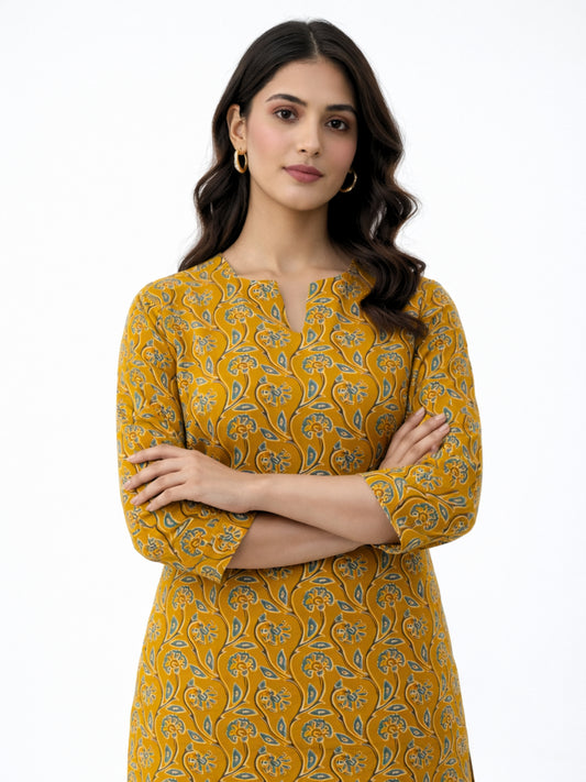 Yellow Petal Drift Pure Cotton round neck Women's Co-ord Set for Summer