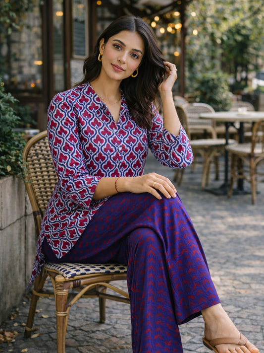 Blue Heritage Pure Cotton Women's Collar Co-ord Set