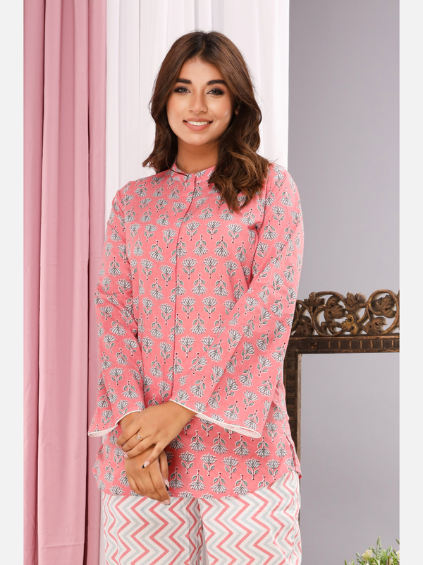 Pink mandarin collar Pure cotton Shirt