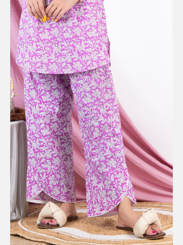 Lavender Cotton Printed Loungewear Pants
