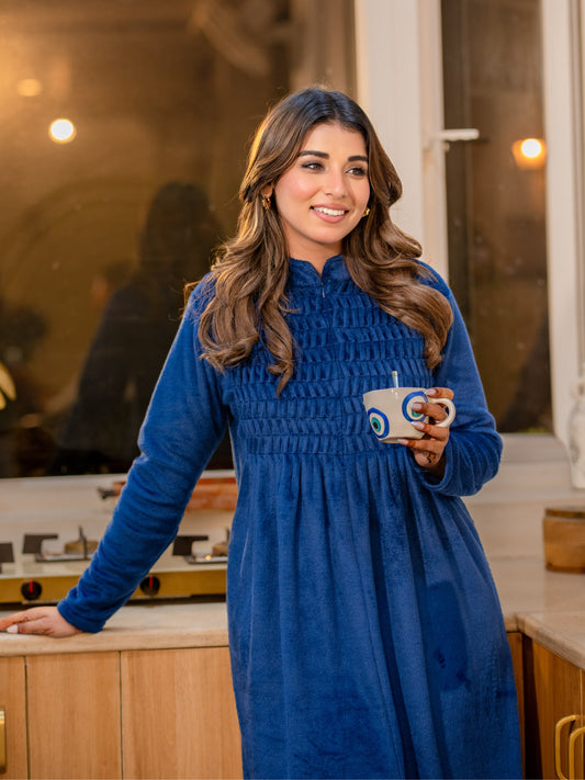 Super Soft Navy Blue pleated Woollen Maxi