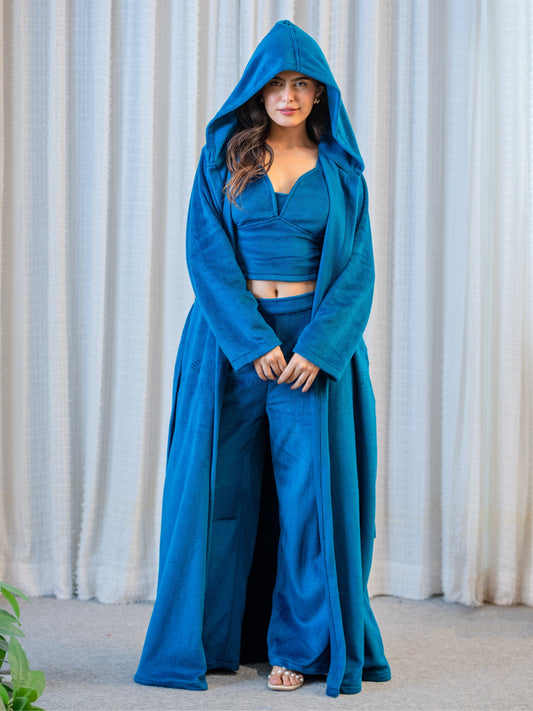 Teal Super Soft Woollen 3 Piece Robe Set