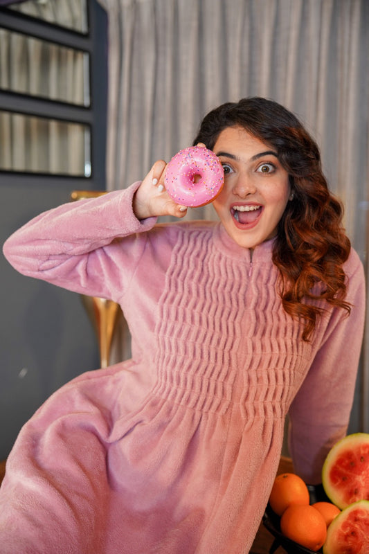 Super Soft Candy Pink pleated Woollen Maxi