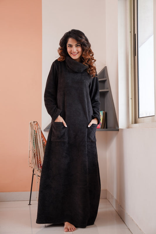 Super Soft Black High Neck Woollen Maxi