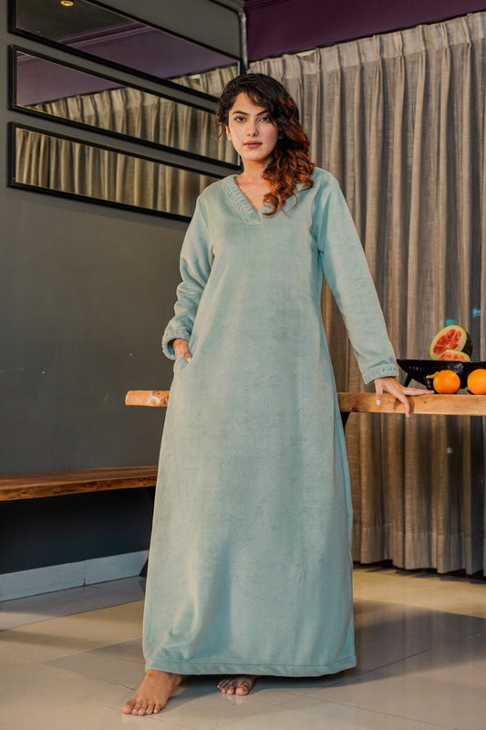 Super Soft Turquoise V Neck Woollen Maxi