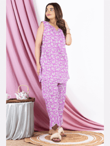 Lavender Sleeveless Pure Cotton Loungewear