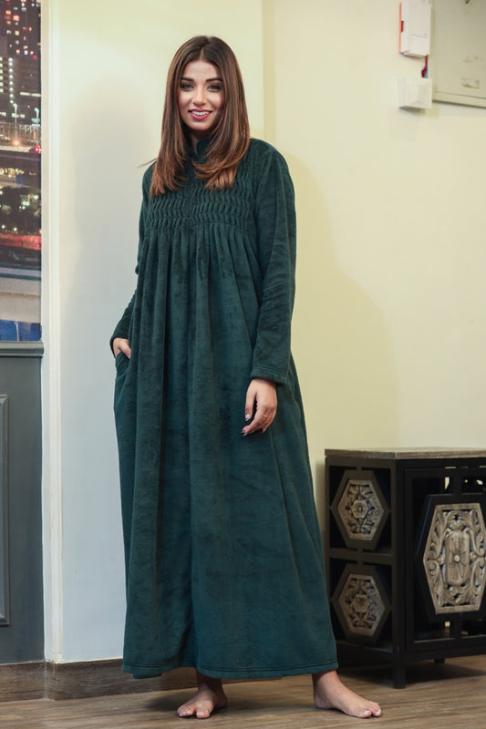 Super Soft Emerald Green pleated Woollen Maxi