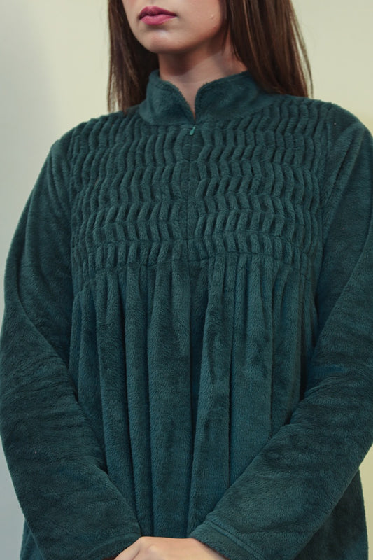 Super Soft Emerald Green pleated Woollen Maxi
