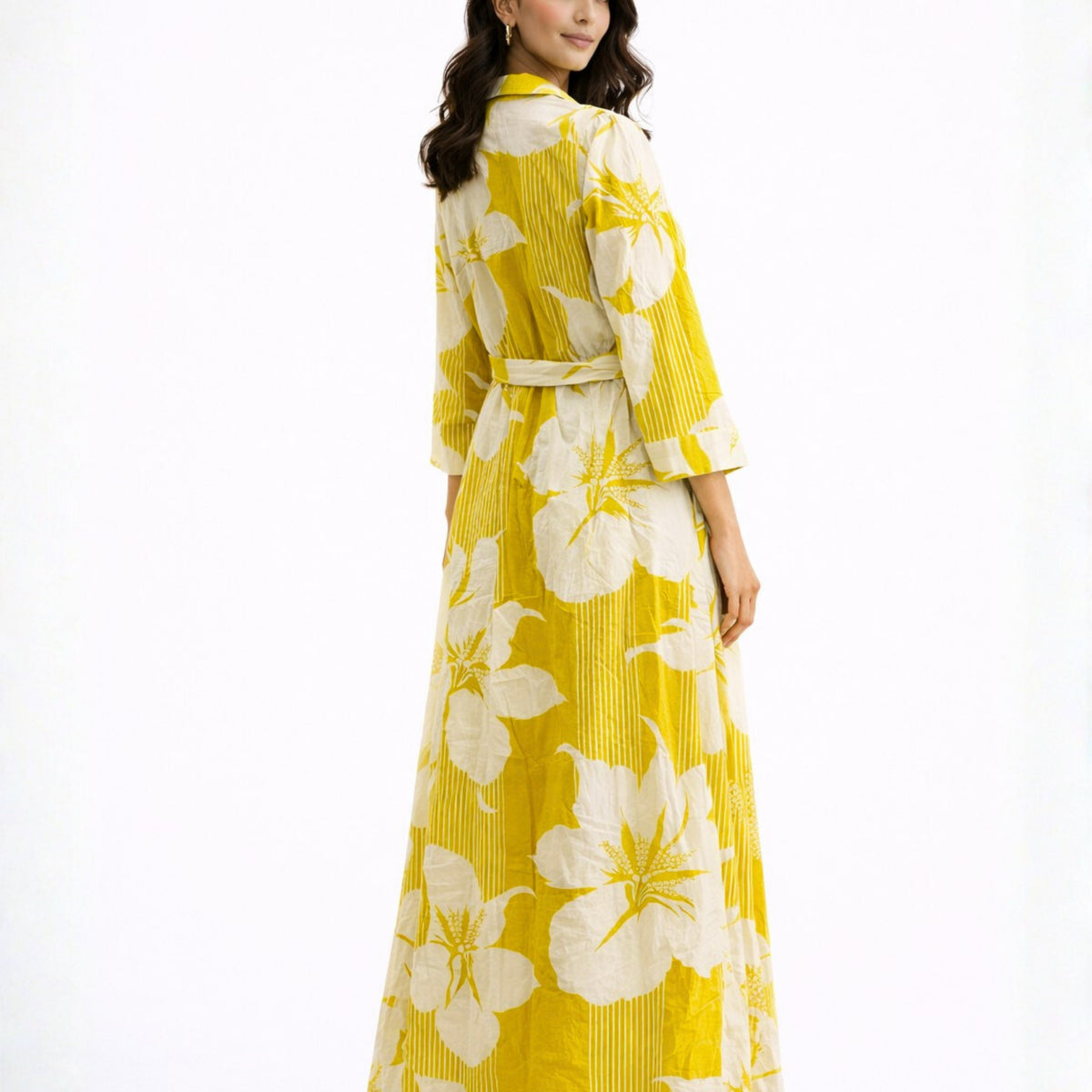 Yellow Sunflare Floral Pure Cotton Women's Robe | FEATHERS CLOSET