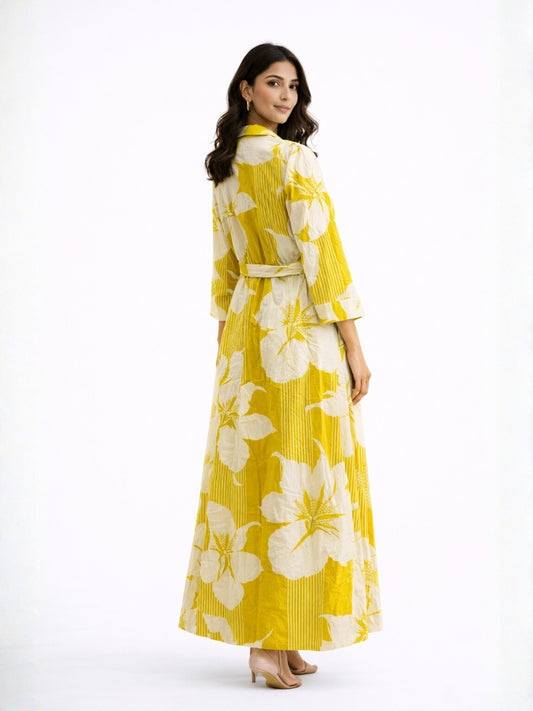 Yellow Sunflare Floral Pure Cotton Women's Robe
