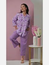 Back pleated Purple Jaal Pure Cotton Loungewear