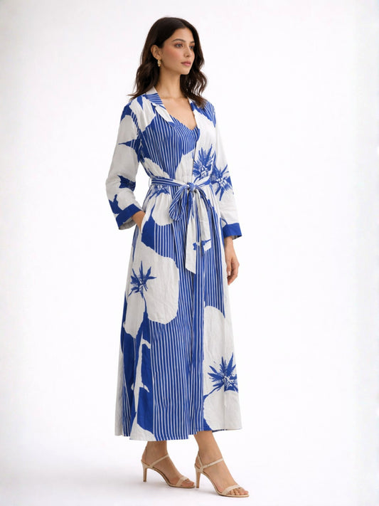 Blue Whisper Floral Pure Cotton Women's Robe