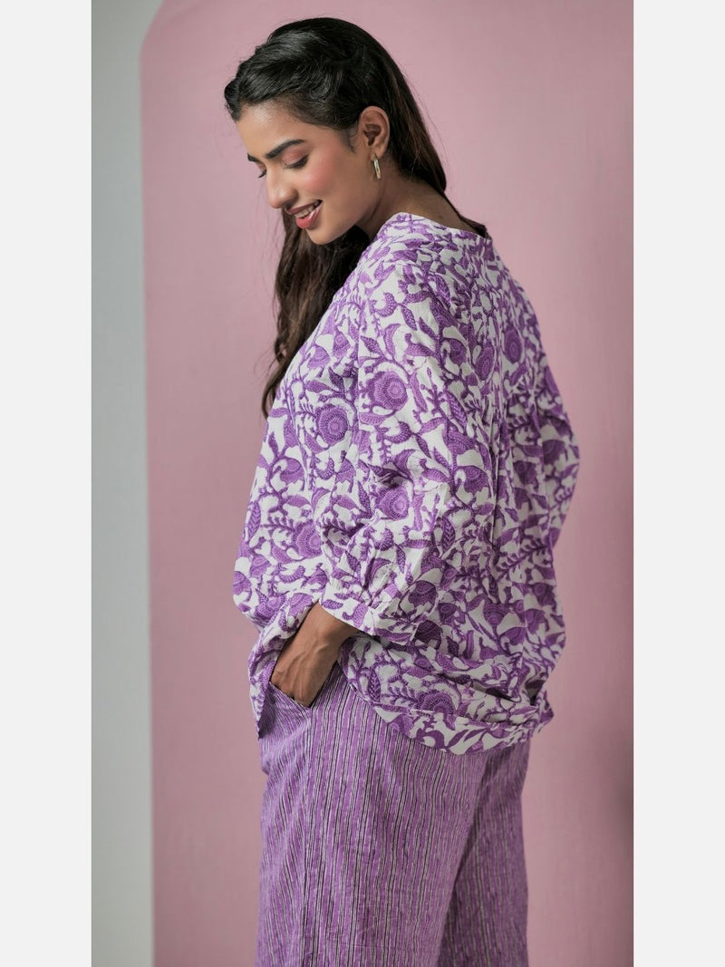 Back pleated Purple Jaal Pure Cotton Loungewear