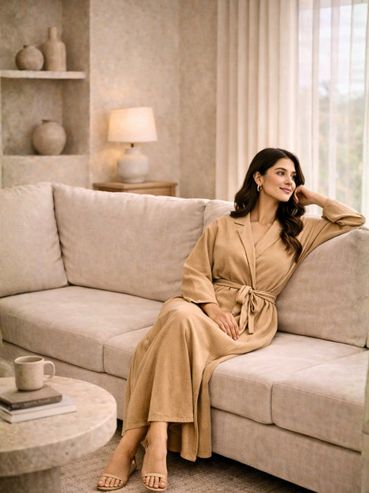 Beige Soft Crepe Robe for Women