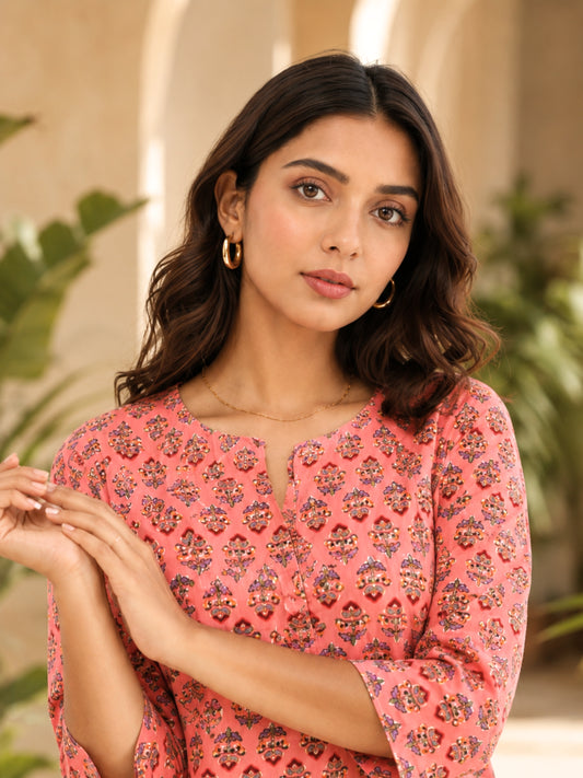 Peachy Block Printed Pure Cotton Lounge Wear