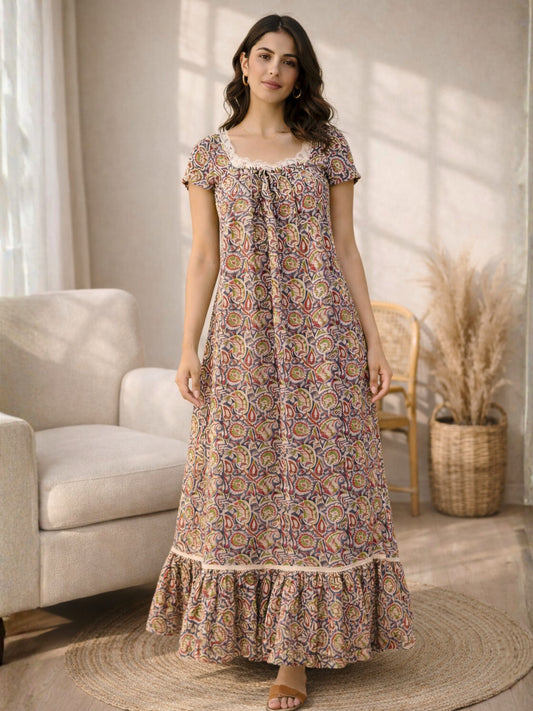 Twilight Blue Pure Cotton Women's Night Maxi Dress