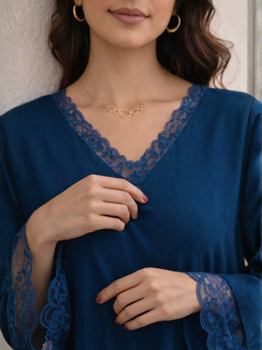Teal Blue Soft Crepe V-Neck Maxi