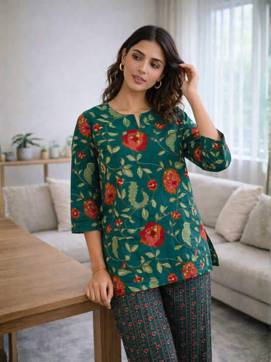 Green Ease Pure Cotton Round Neck Co-ord Set