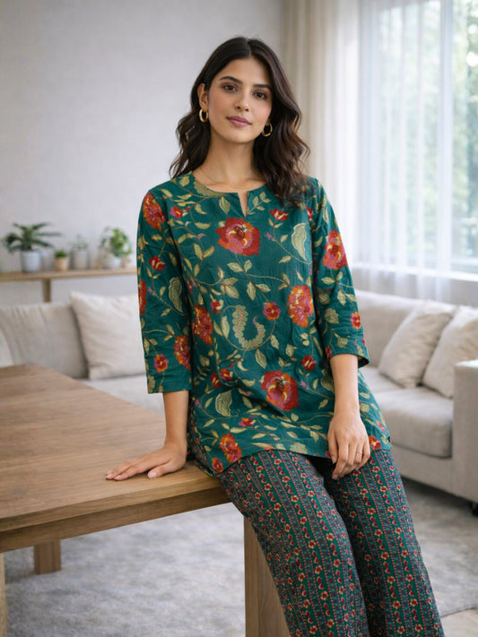 Green Ease Pure Cotton Round Neck Co-ord Set