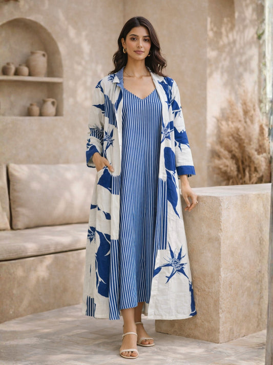 Blue Haven Pure Cotton Women's Strap Maxi with Robe