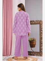 Lavender mandarin collar cotton loungewear