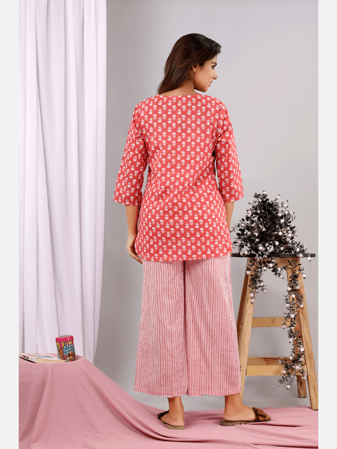 Coral Blush Block Printed Lounge Wear (6890383278277)