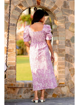 Square neck Lavender Bale cotton Midi Dress
