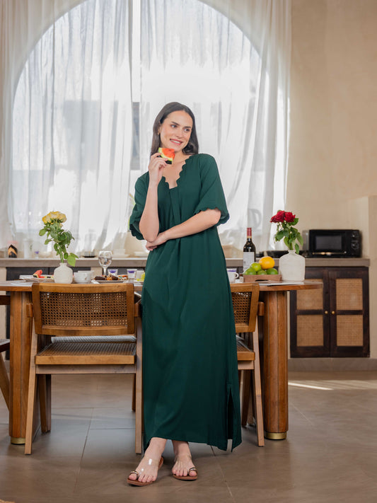 Emerald Soft Crepe Scallop Night Maxi for Women