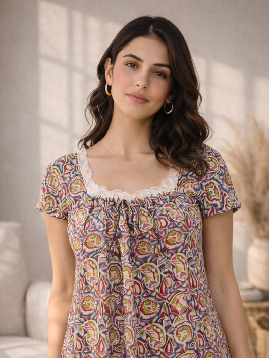 Twilight Blue Pure Cotton Women's Night Maxi Dress